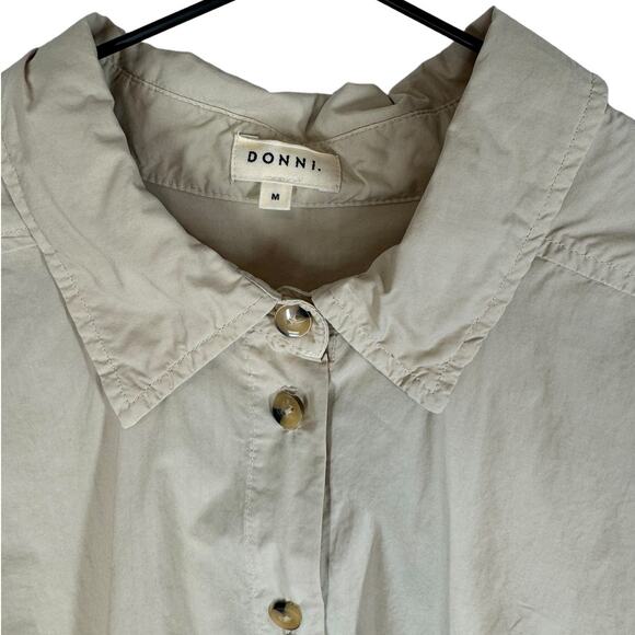 Donni Pop Button Down Beige Tan Neutral Medium Cotton Poplin - Picture 3 of 6